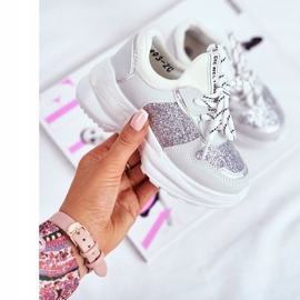 FRROCK Calçado desportivo infantil com brocado prateado Matylda branco cinza 2