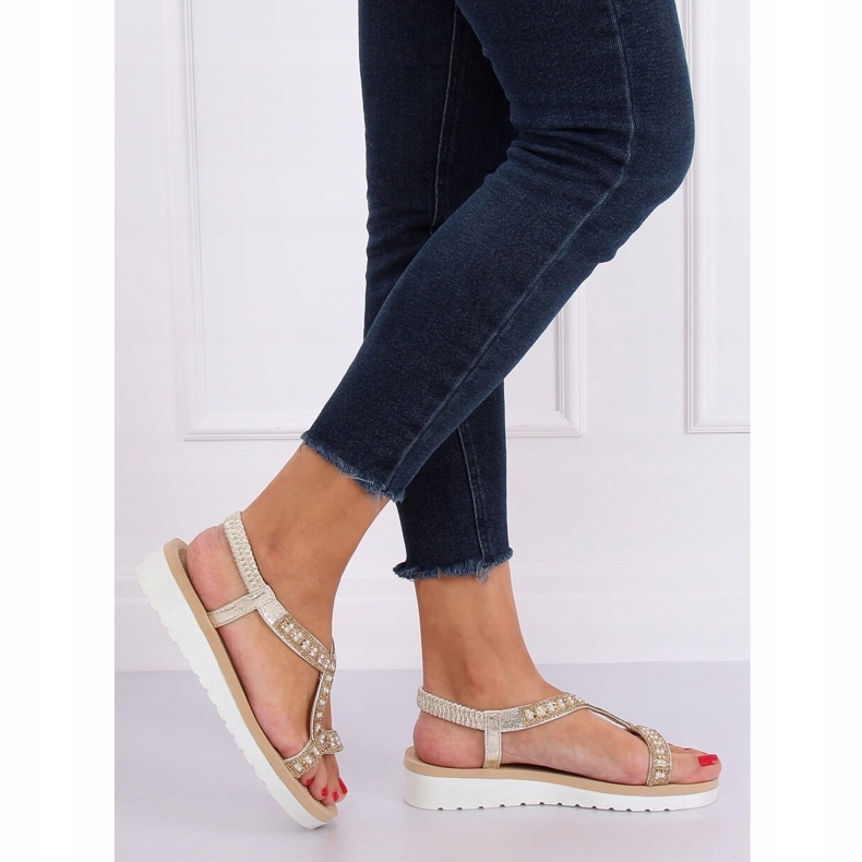 Sandálias douradas femininas HD-129 ouro dourado 2