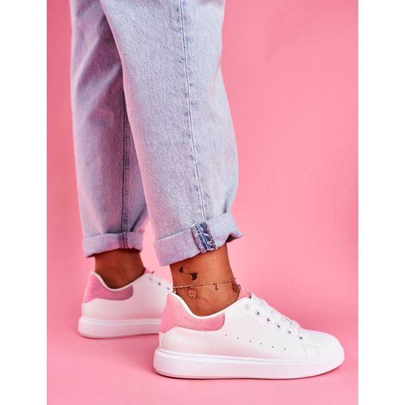 SEA Sapatas esportivas femininas brancas com salto rosa Milly branco 1