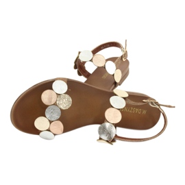 M.Daszyński Sandálias de rodas douradas Daszyński MR1958-1 castanho prata dourado 4