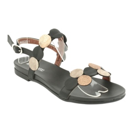 M.Daszyński Sandálias pretas com anéis dourados Daszyński MR1958-1 preto amarelo 1 M.Daszyński Sandálias pretas com anéis dourados Daszyński MR1958-1 preto amarelo 1