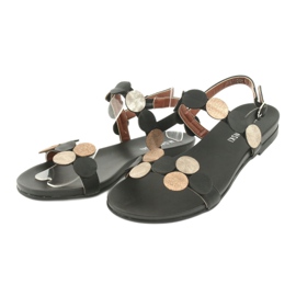 M.Daszyński Sandálias pretas com anéis dourados Daszyński MR1958-1 preto amarelo 3 M.Daszyński Sandálias pretas com anéis dourados Daszyński MR1958-1 preto amarelo 3