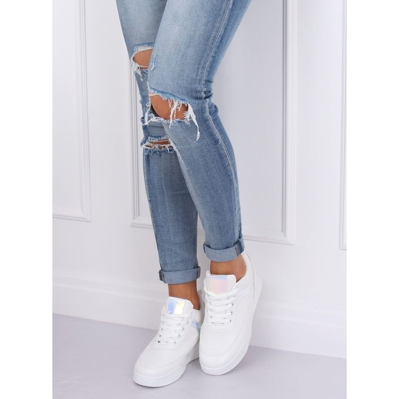 Sapatos esportivos brancos, salto em cunha 85-429 BRANCO / PRATA 2