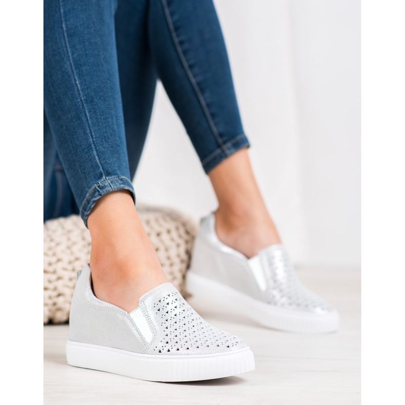 Filippo Slipons de couro em cunha cinza 1