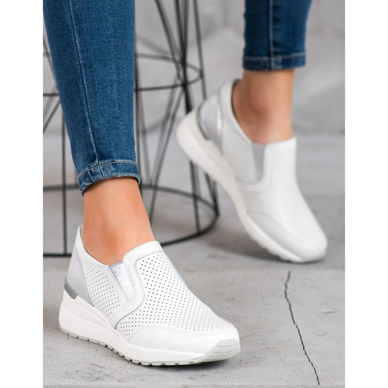 Filippo Slipons de couro a céu aberto branco cinza 2