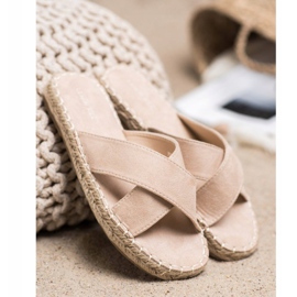 SHELOVET Chinelos confortáveis ​​de camurça bege 2