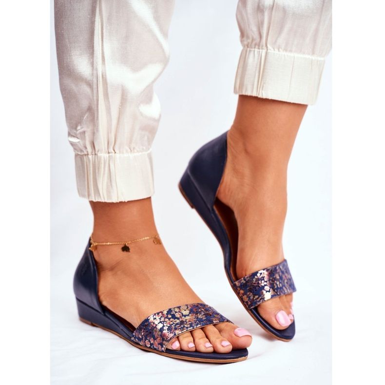 Sandálias femininas Maciejka de couro azul marinho 1971 Nomara 1