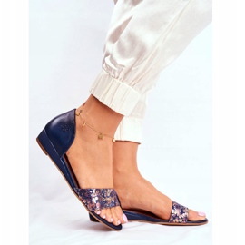 Sandálias femininas Maciejka de couro azul marinho 1971 Nomara 2