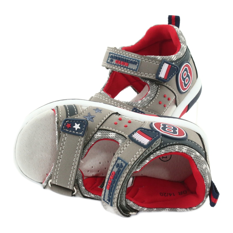 American Club Sandálias de meninos Couro em couro-oito e cinza-vermelho DR14/20 4