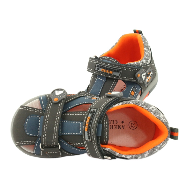 Sandálias masculinas com velcro American Club DR09 / 20 azul laranja cinza 4