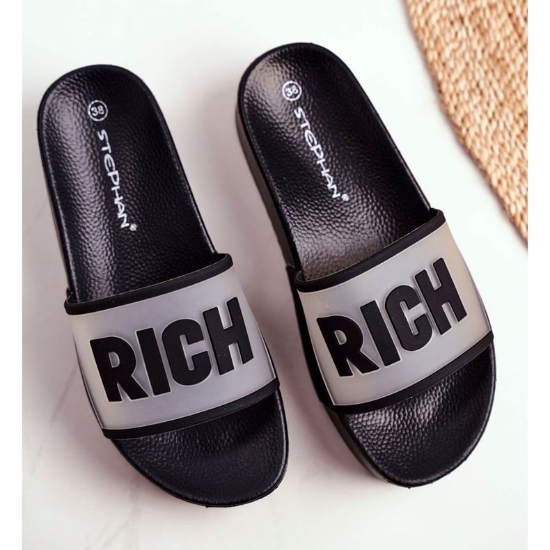 SEA Chinelos femininos pretos ricos na plataforma 1