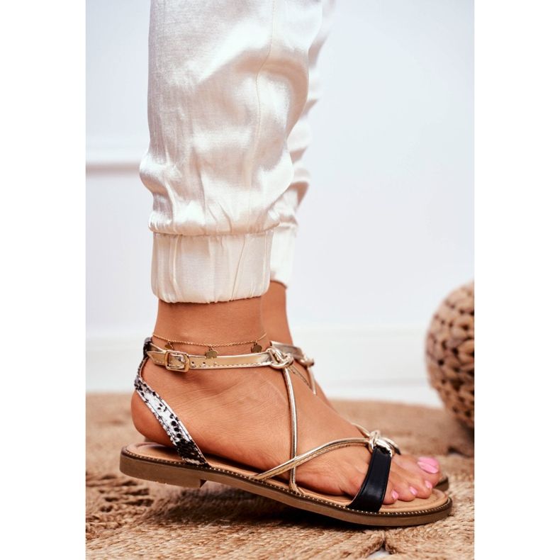 S.Barski Sandálias femininas lisas preto e dourado Barski Samim amarelo 2