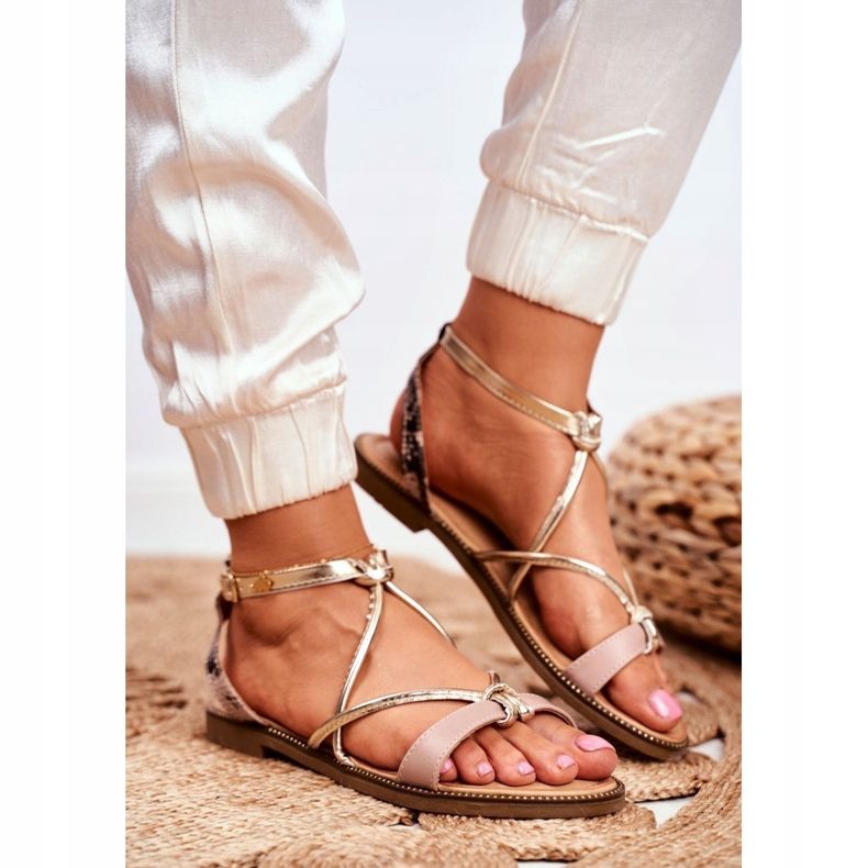 S.Barski Sandálias femininas Flat Beige e Gold Barski Samim bege dourado 1