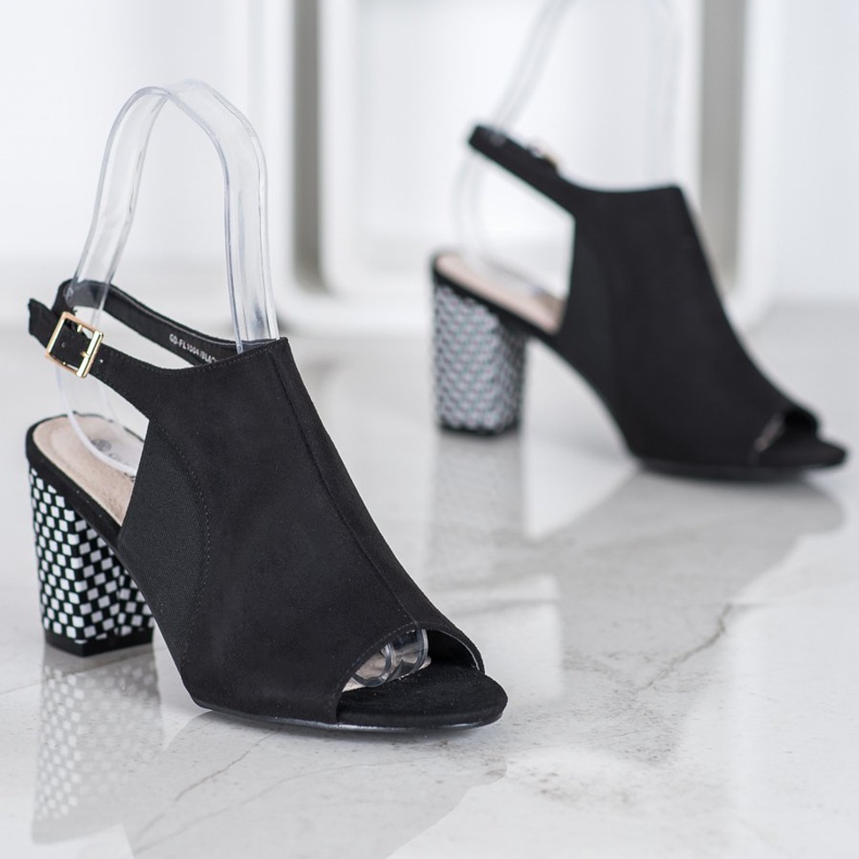 Goodin Sandálias reforçadas com salto xadrez preto 2