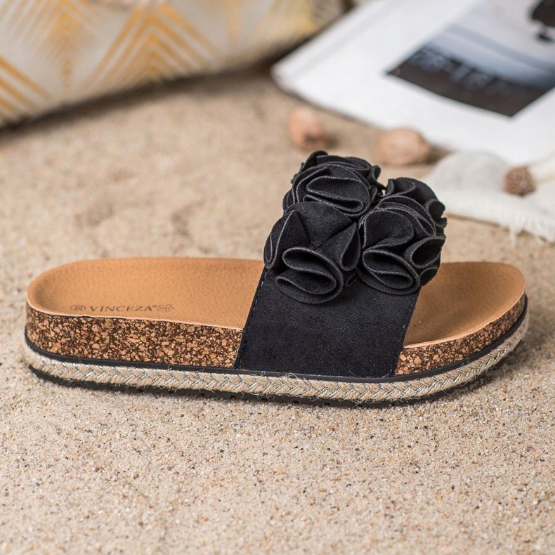 Chinelos Confortáveis Com Flores VINCEZA preto 2 Chinelos Confortáveis Com Flores VINCEZA preto 2