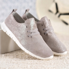 Sapatos de couro com glitter VINCEZA bege 1