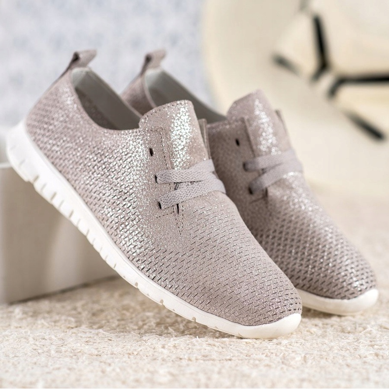 Sapatos de couro com glitter VINCEZA bege 1