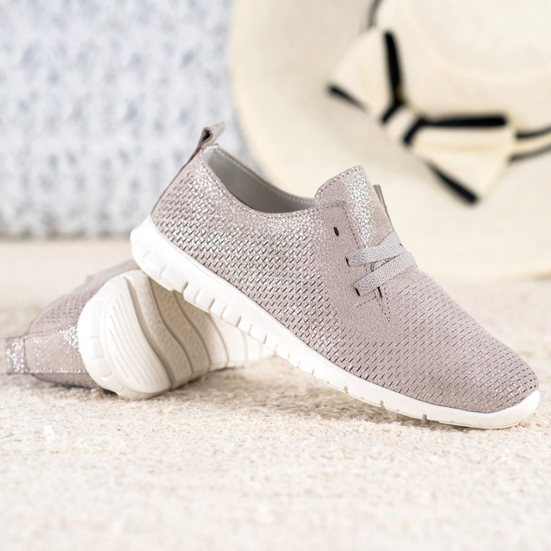 Sapatos de couro com glitter VINCEZA bege 2