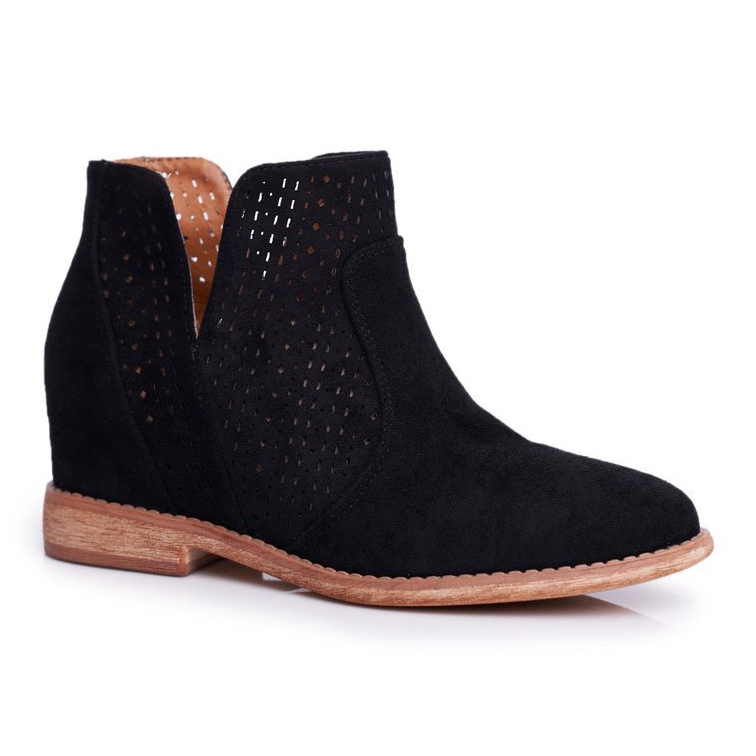 Botas femininas com salto plano camurça aberturas escuras pretas preto 1