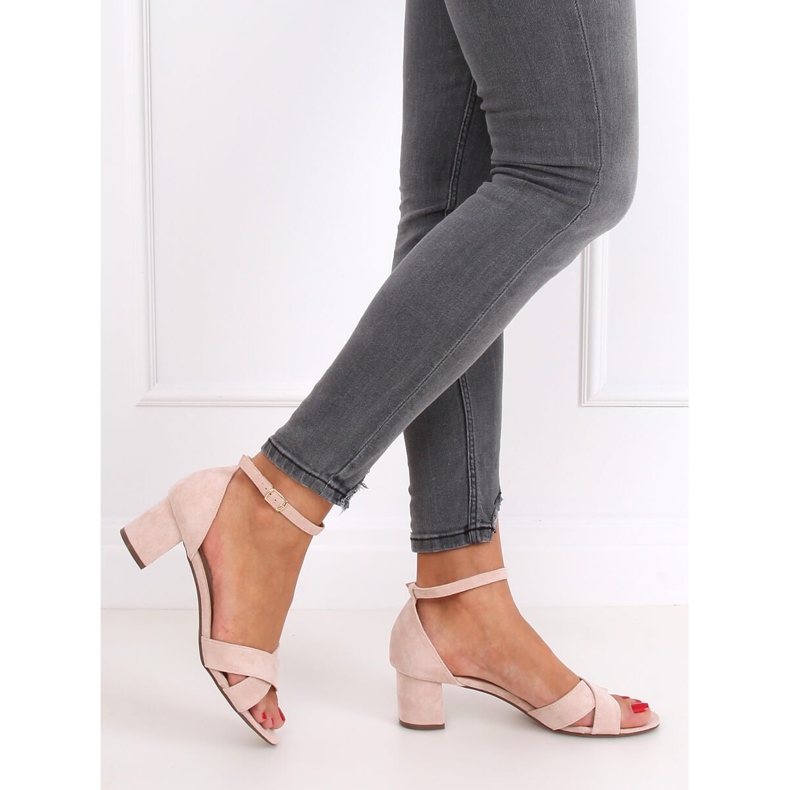 Sandálias de salto alto bege e rosa F189P Bege marrom 2