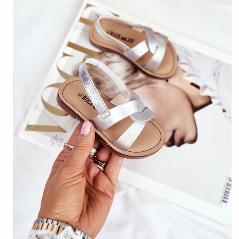 FRROCK Sandálias infantis deslizantes com elástico Silver Bambino cinza 2