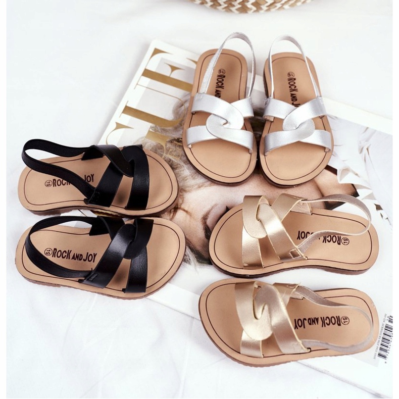 FRROCK Calça as sandálias infantis com um elástico Golden Bambino dourado 1