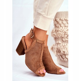 FB1 Botas Openwork Feminino Peep Toe Camel Paradise marrom 1