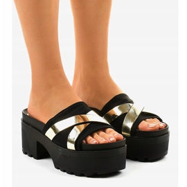 Chinelos pretos de salto alto CL-3A309-42 amarelo 1