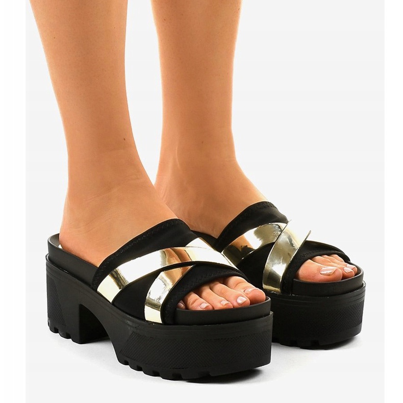 Chinelos pretos de salto alto CL-3A309-42 amarelo 1