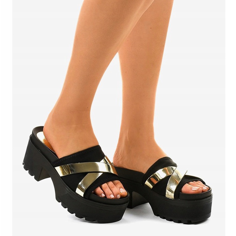 Chinelos pretos de salto alto CL-3A309-42 amarelo 2