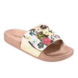 Chinelos de ouro rosa com flores D7659-2 amarelo 1