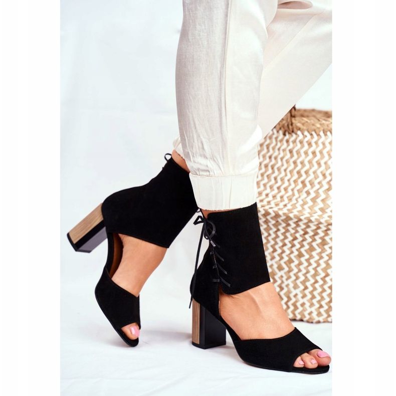 Sandálias Femininas com Salto Alto Maciejka Black Suede 04122-01 preto 2