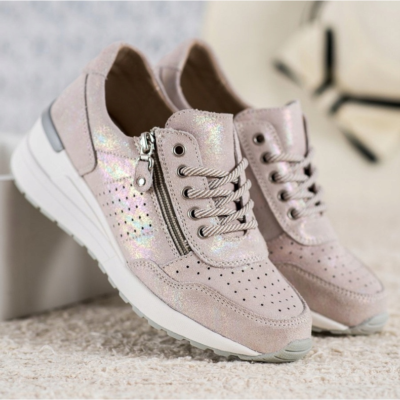 Tênis de couro com zíper VINCEZA castanho 2