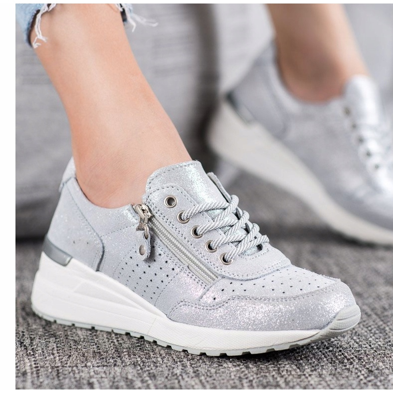 Tênis de couro com zíper VINCEZA cinza 1 Tênis de couro com zíper VINCEZA cinza 1