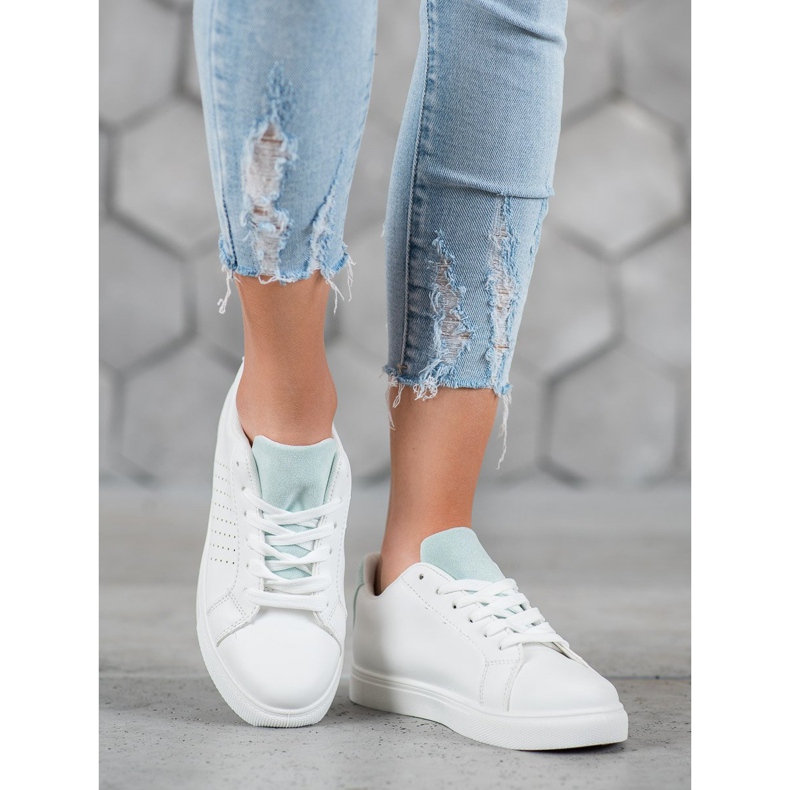 SHELOVET Sapatos Brancos com Inserção de Camurça 1