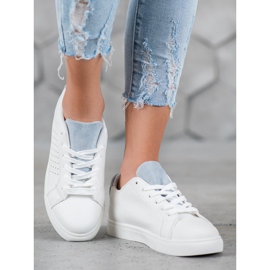 SHELOVET Sapatos Brancos com Inserção de Camurça 1
