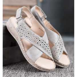 SHELOVET Sandálias de velcro confortáveis cinza 2