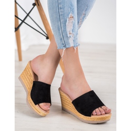 SHELOVET Sandálias de cunha de camurça preto 2