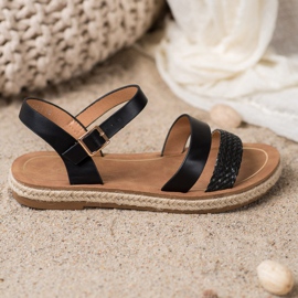 SHELOVET Sandálias de couro ecológico trançado preto 1