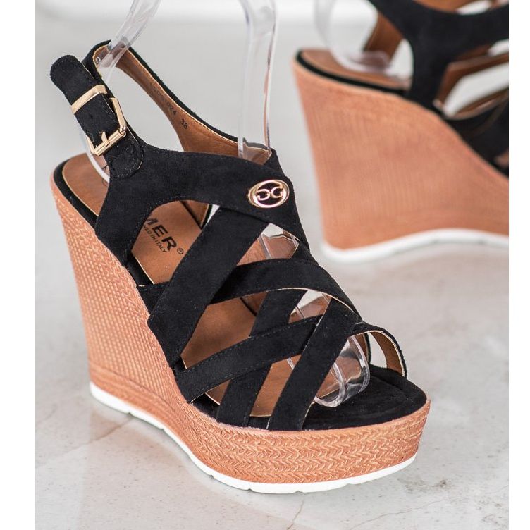 Comer Sandálias Fashion Wedge preto 1