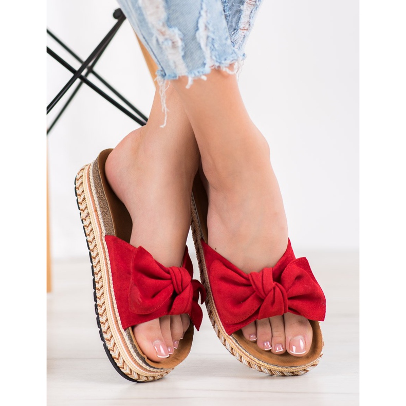 SHELOVET Chinelos elegantes na plataforma vermelho 1