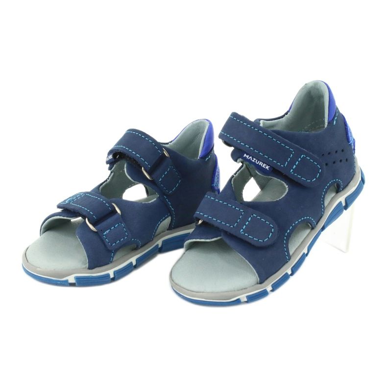 Mazurek Meninos de couro com velcro azul marinho 314 2