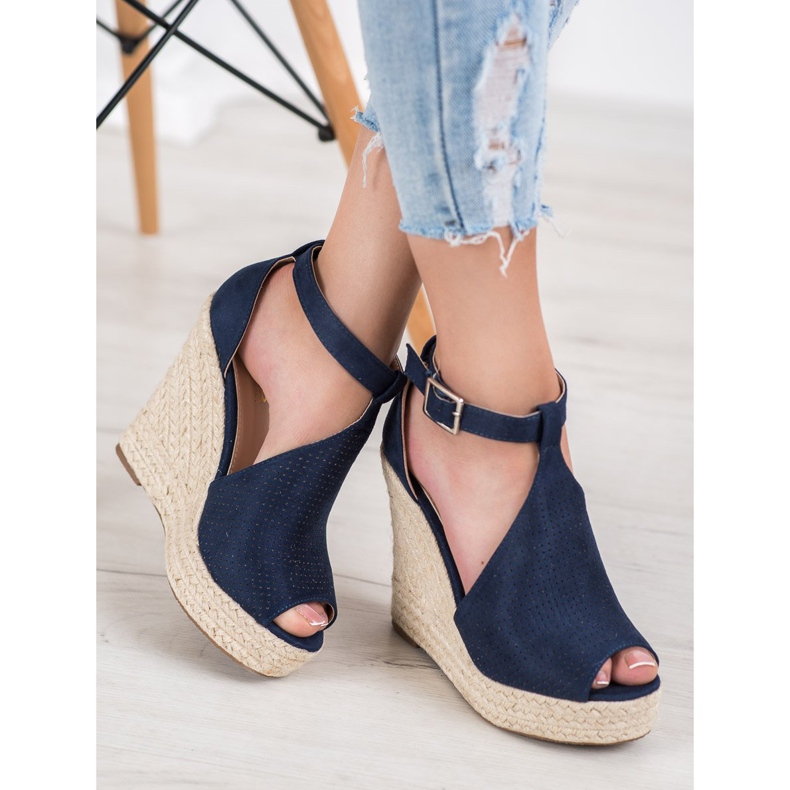 SHELOVET Sandálias de cunha com aberturas azul 2