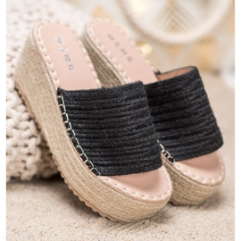 SHELOVET Sandálias de cunha trançada preto 1