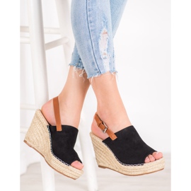 Small Swan Sandálias de camurça da moda preto 2