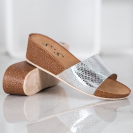 Small Swan Chinelos de couro ecológico cinza 1