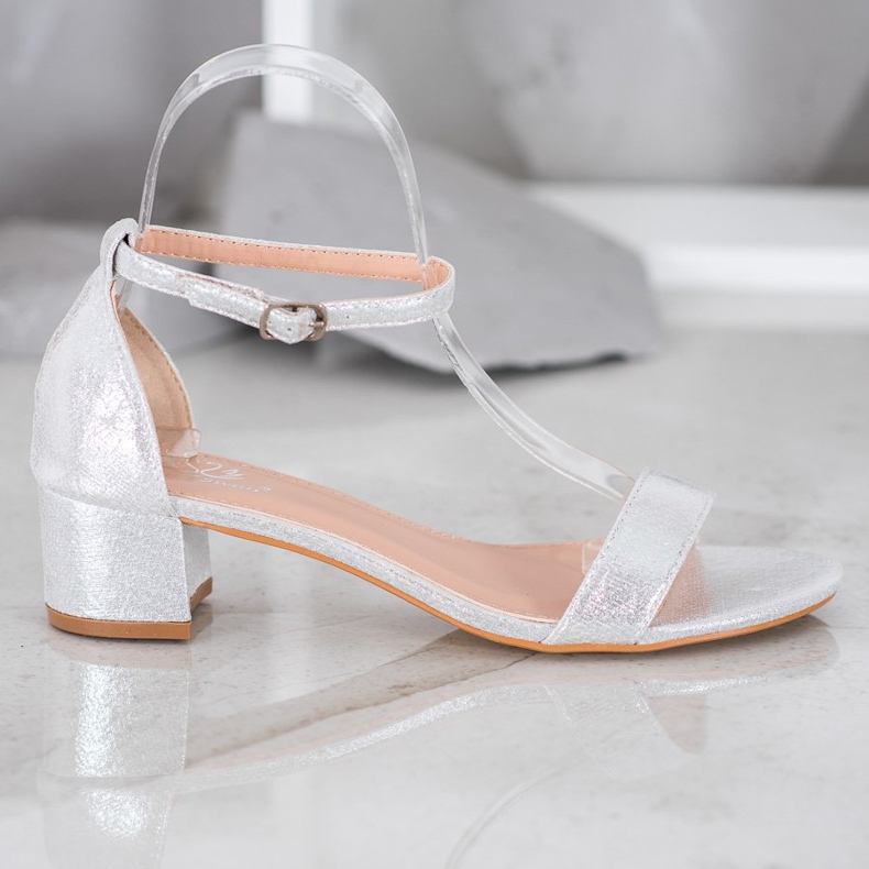 Small Swan Sandálias de couro ecológicas brilhantes cinza 2