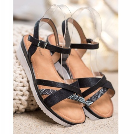 Small Swan Sandálias em cunha baixa preto 2