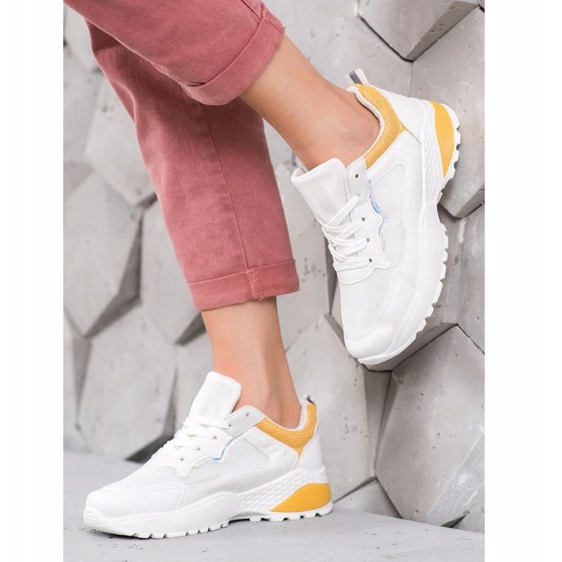 SHELOVET Tênis com inserções laranja brilhante branco 1
