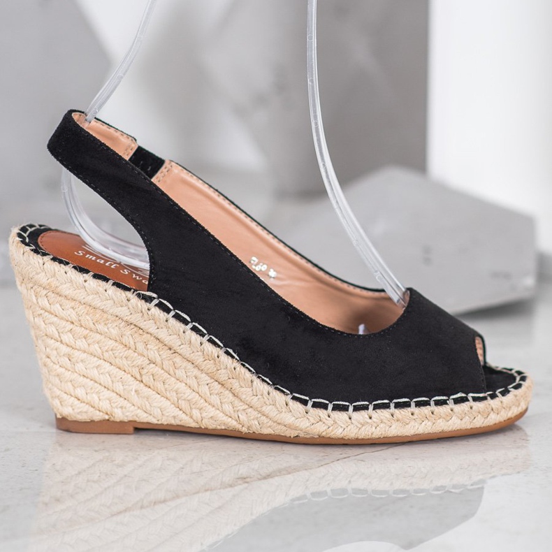 Small Swan Sandálias Pretas em Cunha Alta preto 2